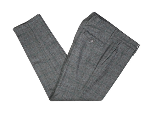Incotex - Grey Windowpane Mid Rise Flannel Wool Trousers 48
