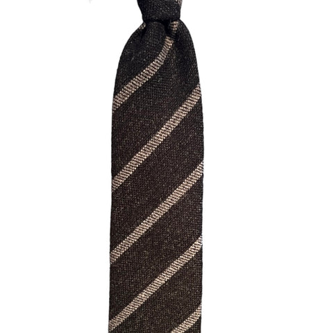 Drake's - Dark Grey Striped Tweed 3-Folded Tie