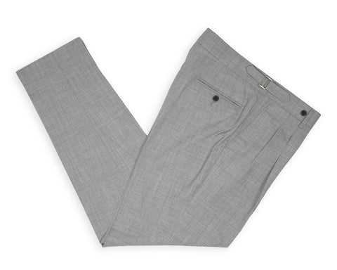 Benevento - Light Grey High Rise Pleated Fresco Wool Trousers 50