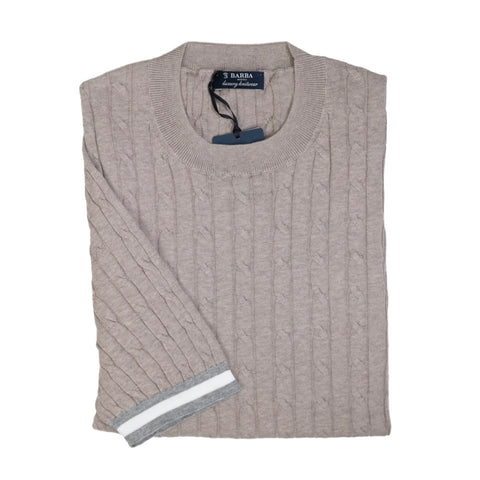 Barba Napoli - Beige Cable Knitted Cotton T-Shirt 50