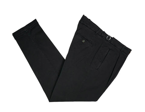 Berwich – Black Pleated High-Rise Cotton Trousers 52
