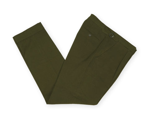 Ströms x Manolo - Olive Green High Rise Pleated Cotton Trousers 50