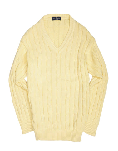 Malagrida - Pale Yellow Deep V-Neck Cable Knit L