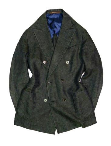 Oscar Jacobson - Dark Green DB. Linen Sports Jacket 50 Long