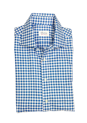 Stenströms - Blue/White Checked Twofold Cotton Twill Shirt 41 (Short Sleeves)