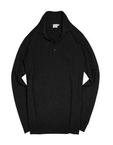 Sunspel - Black Merino Wool Long Sleeve Polo M