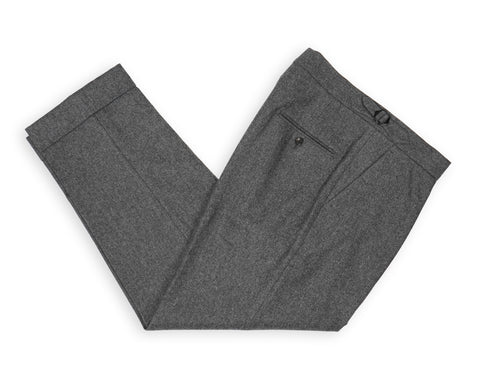 Götrich - Dark Grey High Rise Pleated Flannel Wool Trousers 48 Short