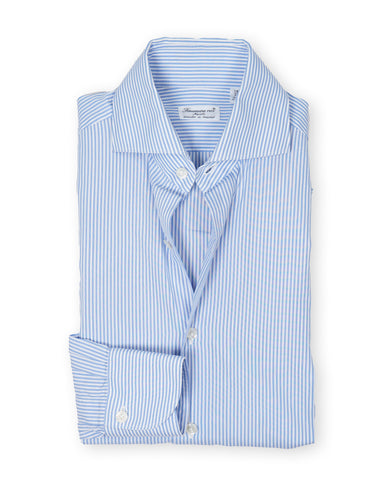 Finamore - Blue/White Striped Poplin Cotton Shirt 37