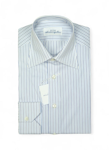 Avino Napoli - Navy/Blue Striped Cotton Spread Shirt 38
