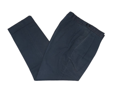 Götrich - Navy High Rise Pleated Cotton Trousers 46 Short