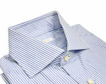 Barba Napoli - Blue/White Striped Cotton Spread Collar Shirt 39