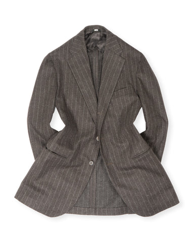 Berg & Berg - Dark Brown Chalk Striped Flannel Wool Suit 52