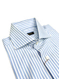 Barba Napoli - Blue/White Striped Cotton Spread Collar Shirt 38
