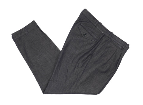 PT Torino - Dark Navy High Rise Pleated Cotton/Linen Trousers 34/30