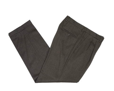 Dark Brown High-Rise Pleated Wool Trousers 50