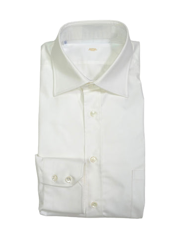 Barba Napoli - White Spread Collar Cotton Twill Shirt 43 (Reg)