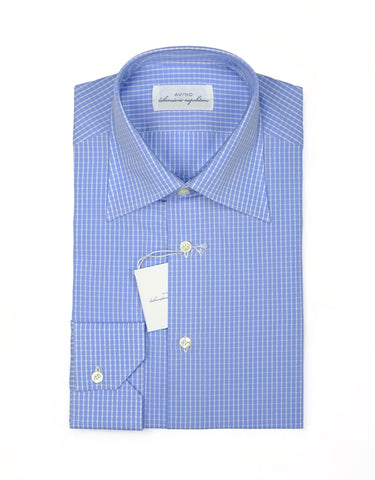 Avino Napoli - Blue Checked Cotton Spread Shirt 40/43