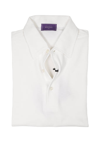 Moreau - White Pique Short-Sleeve One-Piece Collar Polo M & L