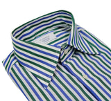 Mr Johnson's Wardrobe - Blue/Green Striped Spread Collar Shirt 41