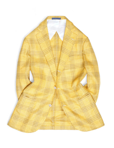 Barba Napoli - Checked Warm Yellow Virgin Wool/Silk/Linen Sports jacket 52