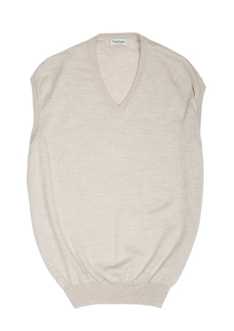 Gran Sasso - Beige V-Neck Sleeveless Wool Pullover L