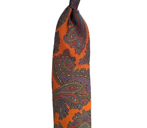 Drake's - Multicolor Paisley on Orange 3-Fold Silk Tie