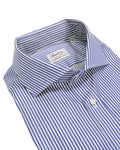 Stenströms - Navy/White Striped Double Cuff Twill Shirt 44 (Reg)