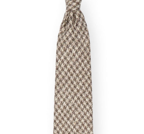 Drake’s - Brown/Beige Houndstooth Wool/Silk/linen 3-Fold Tie
