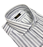 Barba Napoli - Navy Multi Striped Cotton/Linen Spread Collar Shirt 41