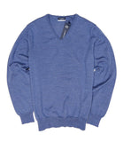 Morgano - Mid-Blue Extra Fine Merino Wool V-Neck