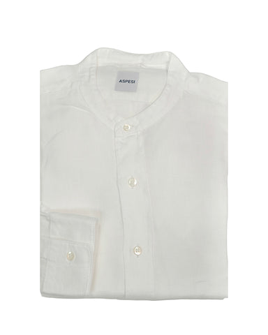 Aspesi - Crisp White Linen Mandarin Collar Shirt