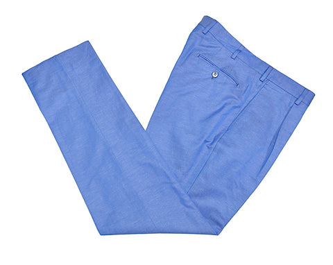 Luigi Bianchi Mantova - Blue Cotton/Linen Pleated High-Rise Trousers 54