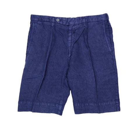 Rota Sports- Pale Navy Linen High-Rise Pleated Shorts