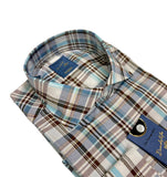 Barba Napoli - Brown/Blue/Beige Linen/Cotton Checked Shirt 41