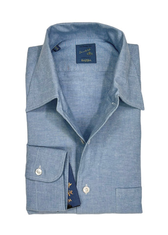 Barba Napoli - Light Blue Oxford One-Piece Point Collar Shirt 41