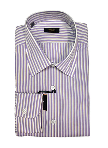 Barba Napoli - Purple/Brown Striped Point Collar Cotton Shirt 41