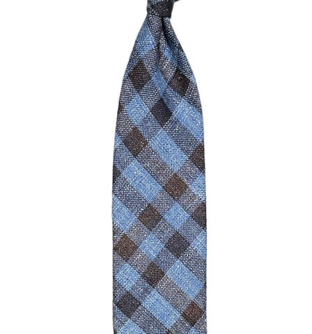 Oscar Jacobson - Brown/Blue/Navy Checked Wool Tie